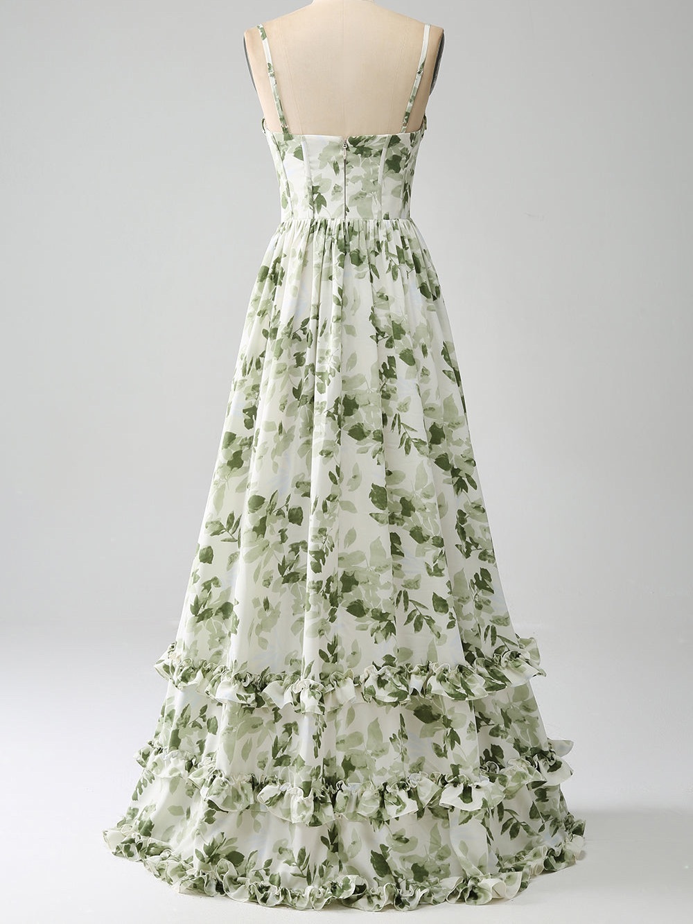 Green Leaf Print Ruffle Dress - Picture 5 of 8